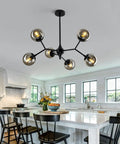 6 Light Rustic Vintage Chandelier With Glass Globes Black Mid Century Pendant Lighting For Dining Room Living Room Foyer Adjustable Height Ceiling Fixture That Pops above kitchen island