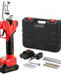Rechargeable Electric DIN Rail Cutter Tool With Double Groove For 35mm Wide And 7.5mm High Aluminum And Steel Rails Portable Pro Grade Cutter For Clean Fast Professional Cuts, red cutter with case and DIN rails