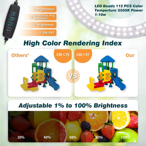 Comparison of high CRI LED beads light effectiveness for the 12X12 Photo Studio Light Box With 120 Led Beads, High Cri Ring Light Board.