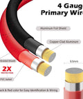 4 Gauge AWG Power Ground Wire Cable 15 Ft 2 Pack Shielded Braided Battery Cable For Automotive Car Audio Amp Wiring Speaker Stereo Solar Marine Generator Red And Black, cutaway showing CCA and shield