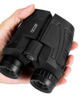 12x25 Compact Binoculars For Adults And Kids With Large Eyepieces, waterproof all weather, handheld showing grip size