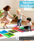 Children playing on Liquid Sensory Colorful Floor Tiles Pack Of 4 11.8 Inch Square Dance Floor Tiles That Move With Every Step