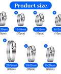Ultimate 120 Piece Stainless Steel Hose Clamp Kit For Auto Home And Garage Use, reflecting various sizes from 6-38mm in image