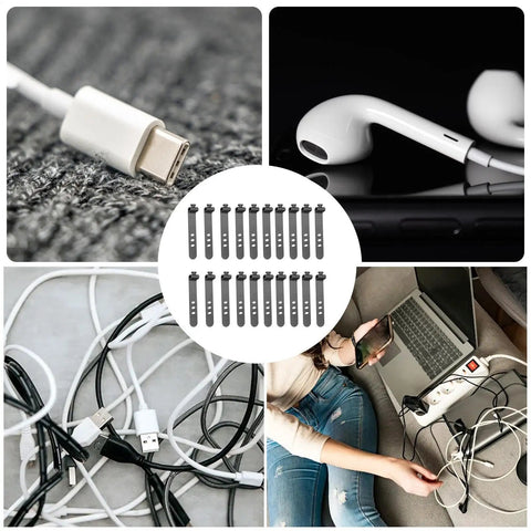 Heavy Duty Reusable Cable Ties And Premium Wire Organizer Straps For Instant Cord Sorting, various cables organized with ties.