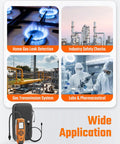 PT-990 Rechargeable Gas Leak Detector With 11 Inch Probe illustrating wide applications in various industries.