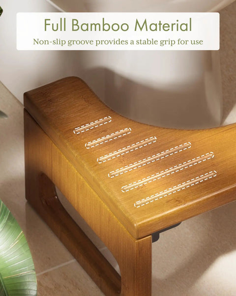 7 Inch Bamboo Toilet Stool For Adults, Foldable Squat Potty Stool For Bathroom, 0.79 Inch Thick With Non Slip Strip