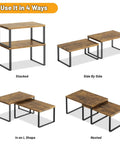 Stackable Kitchen Cabinet Organizer Shelf Set Of Four Rustic Brown Wood Counter Display Featuring Slick Metal Legs Total Pantry Spice Rack Gamechanger For Knockout Dish Mug Cup Storage Layout in four layout options.