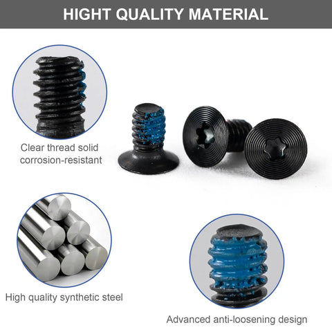 Heavy Duty Replacement Screws Tailored For Ridge Wallets Featuring Hex And T5 Torx Drivers 22 Piece Matte Black Stainless Steel Kit close-up of corrosion-resistant screws with blue threads.