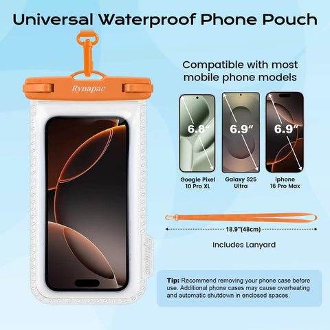 IPX8 Waterproof Phone Pouch 2 Pack With Lanyard For Beach Day Travel And Cruise 8.5 Inch Dry Bag Case display with phone inside