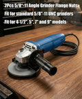 Heavy Duty Self Locking 5/8-11 Angle Grinder Flange Nuts 2-Pack with Quick Release shown with grinder on wooden table