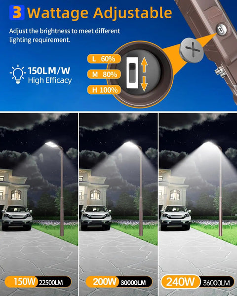 LED Parking Lot Light 150W 200W 240W Adjustable Wattage Outdoor Shoebox Flood Light With Photocell IP65 Waterproof