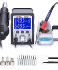 2 In 1 Hot Air Rework And Soldering Iron Station With Large LCD Screen showing temperature, nozzles, and tools included.