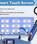 Heavy Duty Workhorse Electric Touch Tapping Machine With Universal 360 Degree Servo Motor Arm touch screen interface displaying settings.