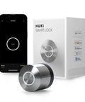 Keyless Entry Smart Lock With Wifi Electronic Deadbolt For Front Door featuring an app-controlled silver smart lock and packaging.