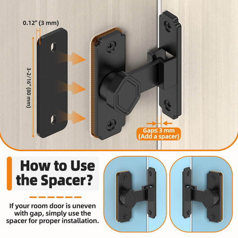 Sturdy 90 Degree Barn Door Lock Aluminum Alloy Security Flip Lock for barn, bedroom, fence, shed, anti theft, weatherproof, black