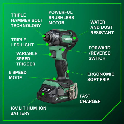 18V MultiVolt Triple Hammer Impact Driver Kit With Case, 2 Lithium Batteries And Charger, 1/4-Inch Chuck, feature highlights