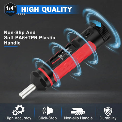 Beefy 41-Piece Torque Screwdriver Set With 15-75 In-Lb Click-Type Torque Driver, One-Quarter Inch Drive, S2 Alloy Steel Bits, Includes Phillips Pozidriv Slotted Torx Hex Bits In Compact Case For Gunsmithing, Bike Repair, And Scope Mounts. 1/4 drive handle