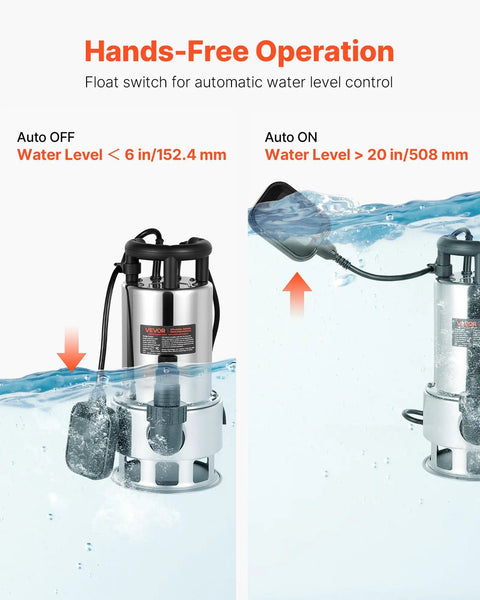 1 HP Submersible Sump Pump With 5500 GPH Flow Stainless Steel Build Automatic Float Switch Long Cord 30 Ft Lift in action