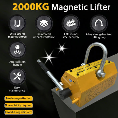 Heavy Duty Neodymium Lifting Magnet With Quick Snap Action Handle For Steel Plates And Shop Cranes Built Like A Tank For Rock Solid Performance At Four Thousand Four Hundred Pound Pull on steel plate.