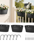 Three Pack 10.5 Inch Hanging Flower Pots For Railings And Fences, Metal Wall Planters With Drainage Holes And Easy Hang Hooks
