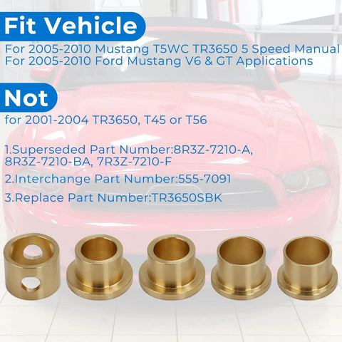 Bronze Shifter Bushing Kit for 2005-2010 Mustang TR3650 T5WC Manual Transmission Replaces Plastic Improves Shifts for V6 and GT 5 Speed Direct Fit Upgrade bronze bushings