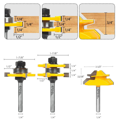 Tongue And Groove Router Bit Set With 45 Degree Lock Miter Bit One Quarter Inch Shank Shop Grade Wood Milling Cutter Bits Diagram