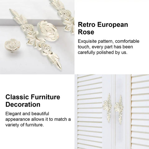 Euro Rose Cabinet Knobs With Backplates 2 Pack Vintage Zinc Alloy Handles installed on wardrobe doors