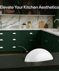 White Cup Drawer Pulls 3 Inch, 10 Pack Cabinet Handles for kitchen cabinets on countertop with green cabinets
