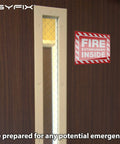 Fire Extinguisher Inside Signs Stickers Pack 5 5x4 Inch Self Adhesive Vinyl Decals on wooden door for safety awareness.