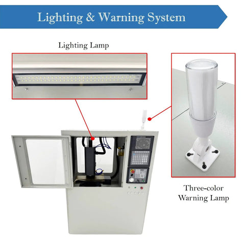 Programmable CNC Milling And Drilling Machine With 157.75 Inch By 5.51 Inch Workbench showing lighting and warning system