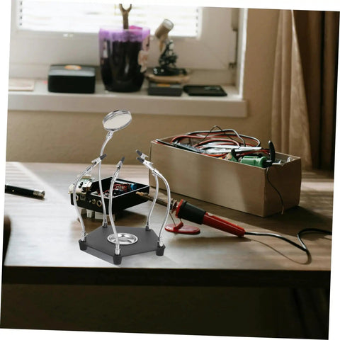LED Magnifying Lamp With Magnifying Glass Holder For Soldering Circuit Boards Sturdy Third Hand Tool on workbench