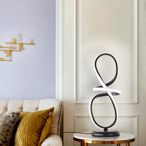 Sleek Black Modern Table Lamp With Touch Control 17 Inch LED Dimmable Spiral Metal Desk Light 3 Color Temperature in living room