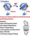 Beefy 19mm Key Switch With 2 Position DPDT Latching Mechanism, Stainless Steel Rotary Lock With Keys, Pull To Lock