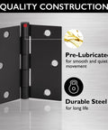 Ten-Pack 3.5-Inch Interior Door Hinges With Square Corners Matte Black Heavy Duty Steel Construction illustration