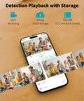 Smartphone displaying detection playback with storage features of No Sweat Setup 4Mp Indoor Security Camera With Solid HD Video.