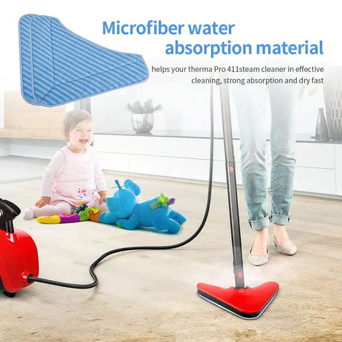 Replacement Mop Pad Set For PureClean Steam Cleaners And PurSteam Therma Pro Elite 12 In 1, showing red triangle mop on floor