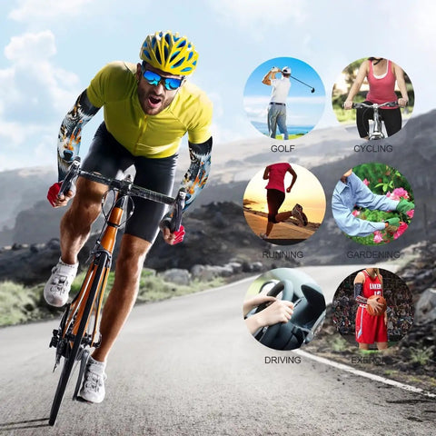 Seamless Cooling Arm Sleeves With A Dope Wolf Face Print Give You Straight Up UPF Fifty Shielding Lightweight Nylon Stays Cool And Stops Rolling So You Can Hit The Course Or Trails While Keeping Tattoos Covered All Day Long