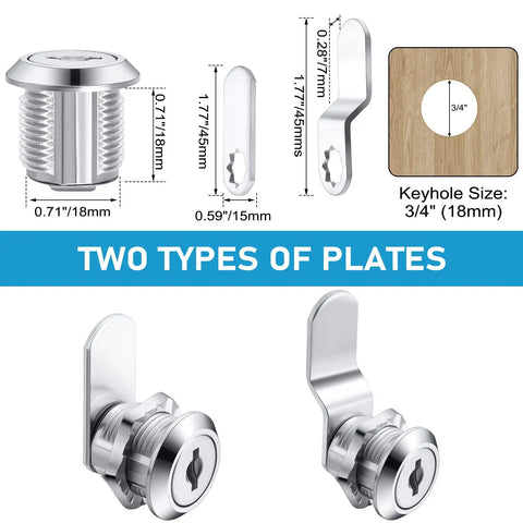 Diagram of 5/8 inch cylinder and 48 lock plates from 24 Piece Cabinet Lock Set For Drawers Mailboxes RV Storage Boxes With Keys