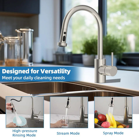 NSF ANSI CAN 61 CUPC Certified Pull Down Kitchen Faucet Head Replacement With 3 Function Sprayer And 15 Adapters in kitchen setting