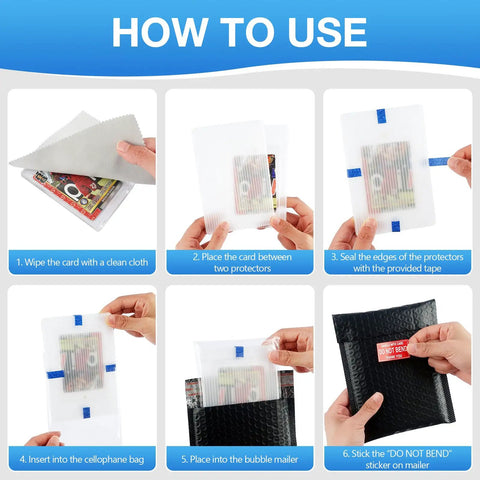 How to use All In One Trading Card Shipping Kit With 60 Bubble Mailers And 120 Card Protectors, 60 Self Sealing Bags shown step-by-step