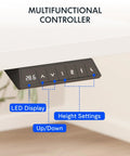 Adjustable Height Standing Desk With Raised Monitor Platform And Sleek Cable Tray For A Sick Home Office Setup showing multifunctional controller with LED display and height settings.