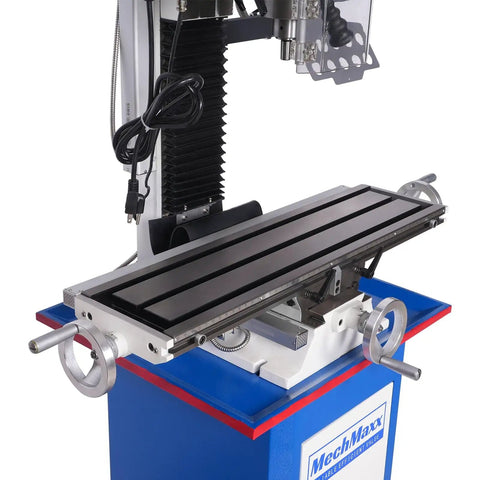 Rock Solid Benchtop Mini Mill Drill Machine Featuring A Peppy 1.5 HP Brushless Motor R8 Spindle And Smooth Variable Speed Settings For Precision Metalworking Projects Around The Garage Without Breakin A Sweat with a detailed view of its milling table and controls.