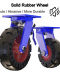 Four Pack Heavy Duty Swivel Plate Caster With Brakes Rock Solid 3300 Lbs Load Capacity, solid rubber wheels, close-up view