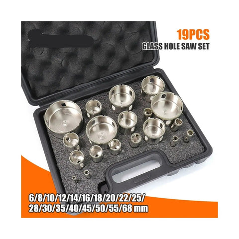 Premium Diamond Coated Hole Saw Bits Set For Drilling Tile Glass Marble Granite And Stone With Cup Shape Design That Provides Smooth Clean Holes Without Chipping Or Cracking While Matching Your Standard Handheld Power Drill For Super Easy Home, 19pc case, 6-68 mm