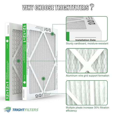 Diagram of 12x12x1 Air Filter 4 Pack MERV 8 Pleated Filters For Home HVAC AC Furnace Replacement, features labeled