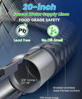20-inch faucet water supply line showing braided stainless steel surface and food-grade safety features.