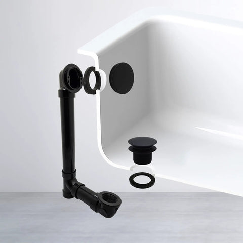 12 Inch And 4 Inch Bath Waste And Overflow Assembly Kit With Tip Toe Drain Plug, Illusionary Faceplate, Matte Black SCH 40 ABS Pipe