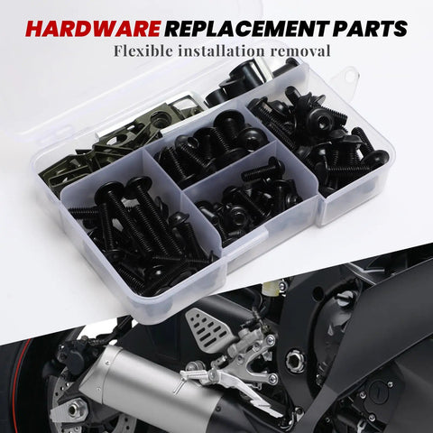 177 Pcs Motorcycle Fairing Bolt Kit For Sportbike Fans Universal Fit M5 M6 Stainless Steel Screws Fasteners Clips Black