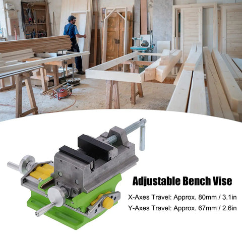 Built Like A Tank Heavy Duty 3 Inch Drill Press Vise Cross Slide For Precision Milling, adjustable bench vise in workshop.