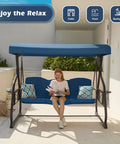 Three Seat Patio Porch Swing With Canopy And Adjustable Backrest, Outdoor Glider With Stand, Foldable Side Tray And Removable Pillows
